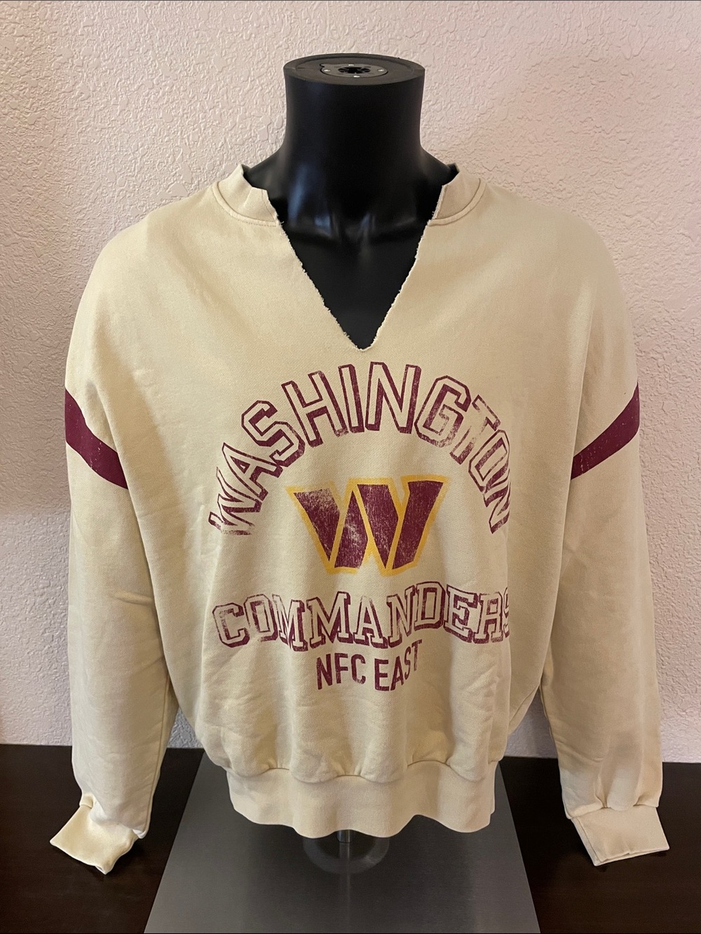 Zara Cream Washington Commanders V-Neck Sweatshirt with Burgundy and Gold Logo